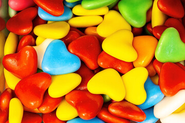 Assorted colorful gummy jelly candies. Top view. Jelly sweets.