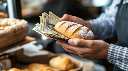 Bakery Business  Fresh Bread   US Dollar Bills