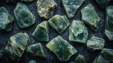 Fototapeta premium Green Aventurine Rough Stones Raw Crystal Collection Texture