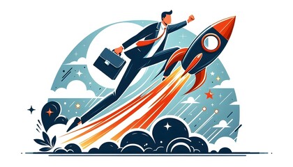 Flat Vector Illustration Rocket Briefcase Startup Launch Dynamic Infographic Entrepreneurial Ventures