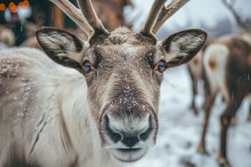 Fototapeta premium Generated AI portrait of a reindeer with massive antlers