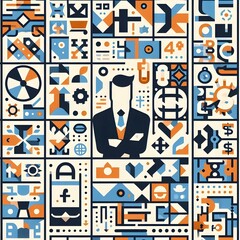 Flat Minimalist Tile Pattern with Geometric Currency Symbols and Discount Motifs for Business Ads