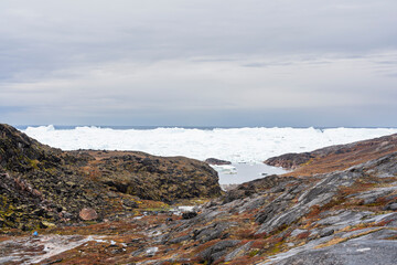 Aerial of the Ilulissat Icefjord, UNESCO World Heritage Site, Western Greenland, Denmark, Polar Regions