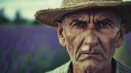 Fototapeta premium Portrait of a rural resident symbolizing connection to nature and traditional living, suitable for rustic and pastoral-themed designs