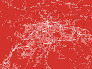 Christmas Map of Tecate, Mexico in Snowy White on Festive Red Background.