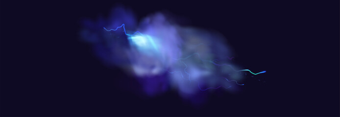 Powerful electrical current energy. Flash of lightning in a magic frame. Neon discharge in smoke effect.
