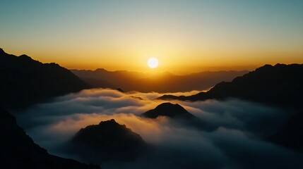 Misty Mountain Peaks at Magical Dawn Overlooking Serene Valleys and Landscapes