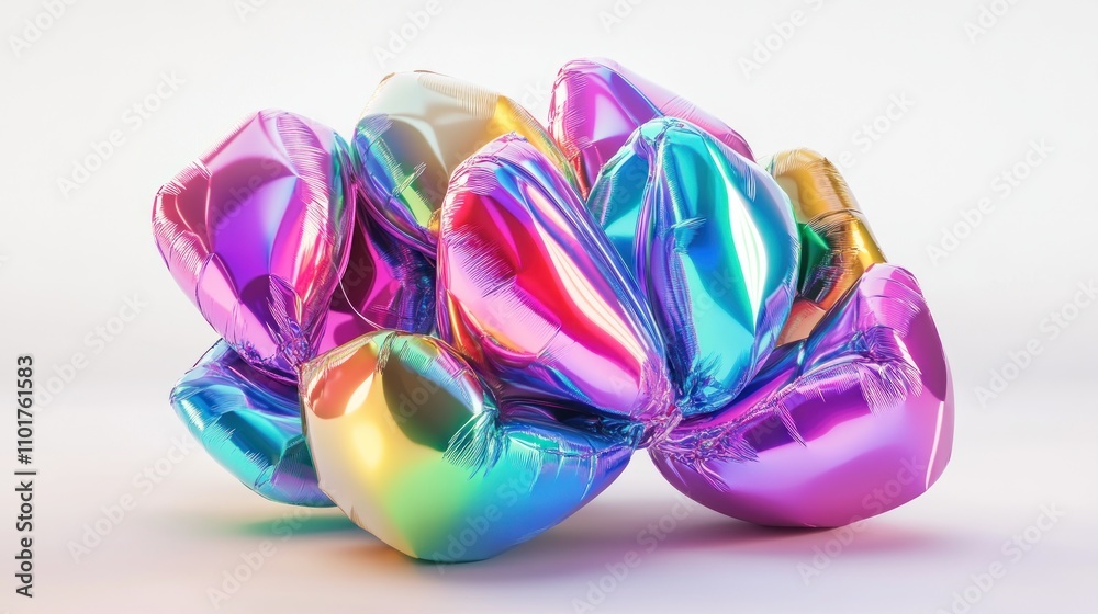 Poster iridescent balloons cluster abstract art design