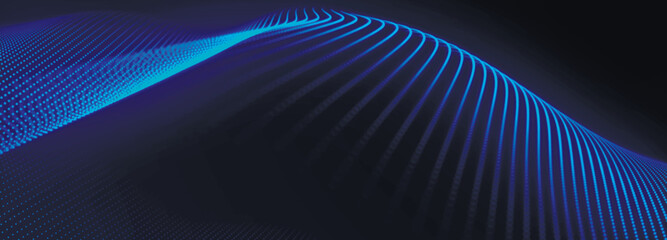 Digital technology background. Dynamic wave of glowing points. Futuristic background for presentation design. 3d Widescreen. Vector illustration.