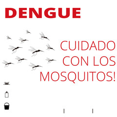 Dengue, cuidado con los mosquitos banner on a white background (trad. beware of mosquitoes)