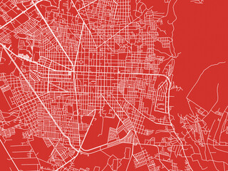 Christmas Map of Tehuacan, Mexico in Snowy White on Festive Red Background.