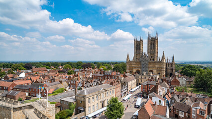 View of Lincoln Cathedral from Lincoln Castle in Lincoln, UK