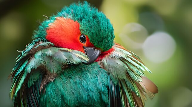Quizzical Quetzal Preening its Feathers