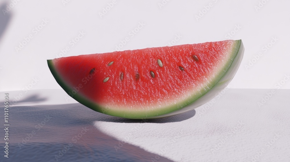 Poster a single slice of red watermelon rests on a white surface