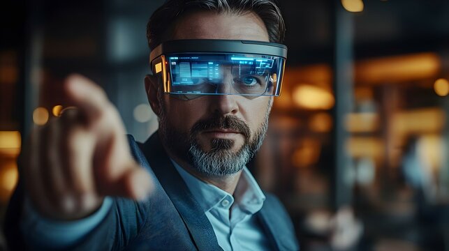 Business Leader Using Augmented Reality for Collaborative Decision Making in Modern Office Environment