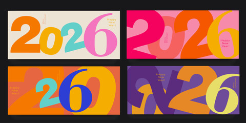 2026 Happy New Year and Merry Christmas. Set Creative Geometric Numbers 2026. Abstract Typography Background for Advertising, Web, Social Media, Banners, Covers, Poster, Card. Vector Illustration.