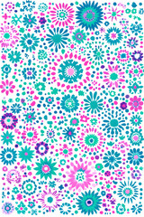 Colorful floral pattern on white background.