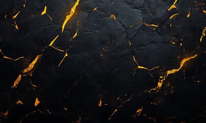 Obraz premium Black and golden painted grunge stains and lines, abstract rectangular banner background.