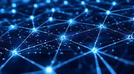 Bokeh Digital Art Global Cybersecurity Network with Glowing Connections and Copy Space in Photo Stock