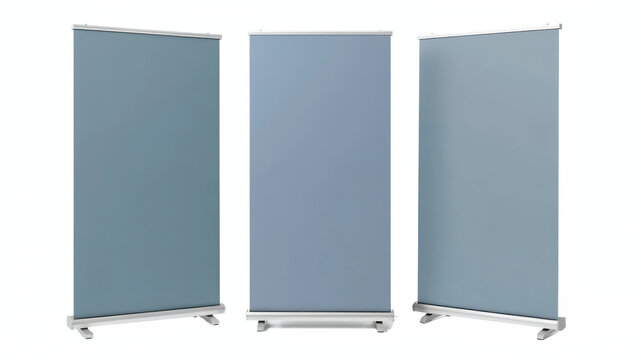 Modern collapsible display stands for events and presentations in various angles