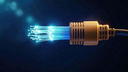 Fiber optic installation concept. Microphone with glowing, flowing digital elements