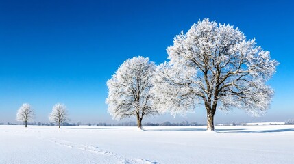 Serene Winter Landscape with Snow-Covered Trees in Calm Countryside Scene