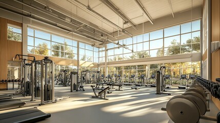 Modern Fitness Center With Abundant Natural Light And Equipment