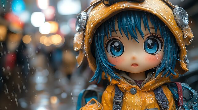 Anime-style art toy collaboration, with exaggerated features, dynamic poses, and vibrant cel-shaded colors