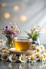 Bokeh Digital Art Herbal Tea Set Blooming Flowers Wellness Natural Health Spa Retreats