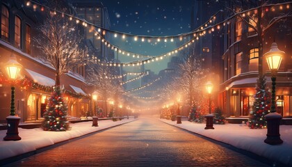 クリスマスの雰囲気につつまれたイルミネーションのある街並み