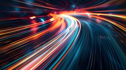 Obraz premium A vibrant display of light trails, suggesting motion and energy in a dynamic urban environment.