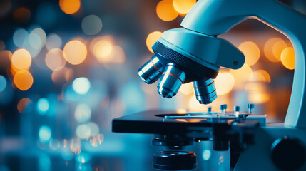 Science and medical treatment research concept image with microscopy research using a microscope close-up view