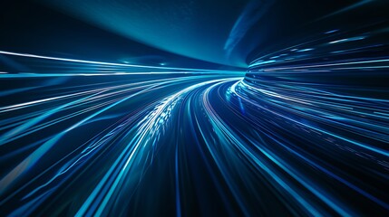 A dynamic representation of speed and motion with glowing blue lines, suggesting futuristic travel or technology.