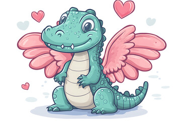 Obraz premium A cute dragon with wings and hearts, designed for a playful and whimsical theme.