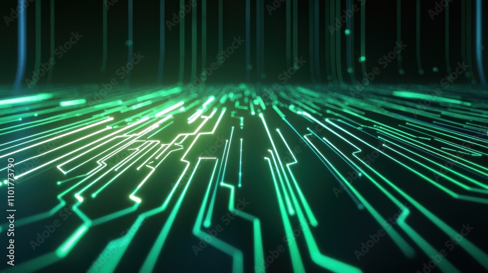 Poster ai-powered energy distribution system visualization with green circuit patterns