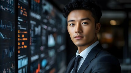 Futuristic Portrait Business Innovator Augmented Reality Strategic Planning Digital Device Copy Space