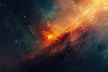 Fiery Nebula and Glowing Star Cluster in Deep Space