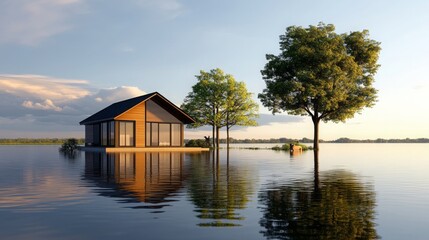 Obraz premium Flooded House Climate Change Impact Coastal Landscape