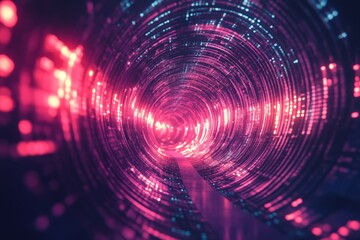 Binary Tunnel. Digital Code and Technology Background in 3D Rendered Illustration