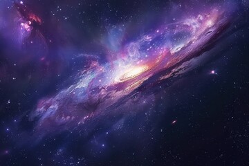 Fototapeta premium Majestic purple and pink galaxy with glowing center and swirling arms in deep space.