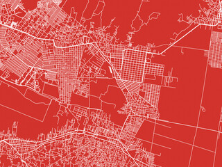 Christmas Map of Tlahuac, Mexico in Snowy White on Festive Red Background.