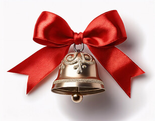 Bell with a red bow and a gold clapper, hanging from a red string