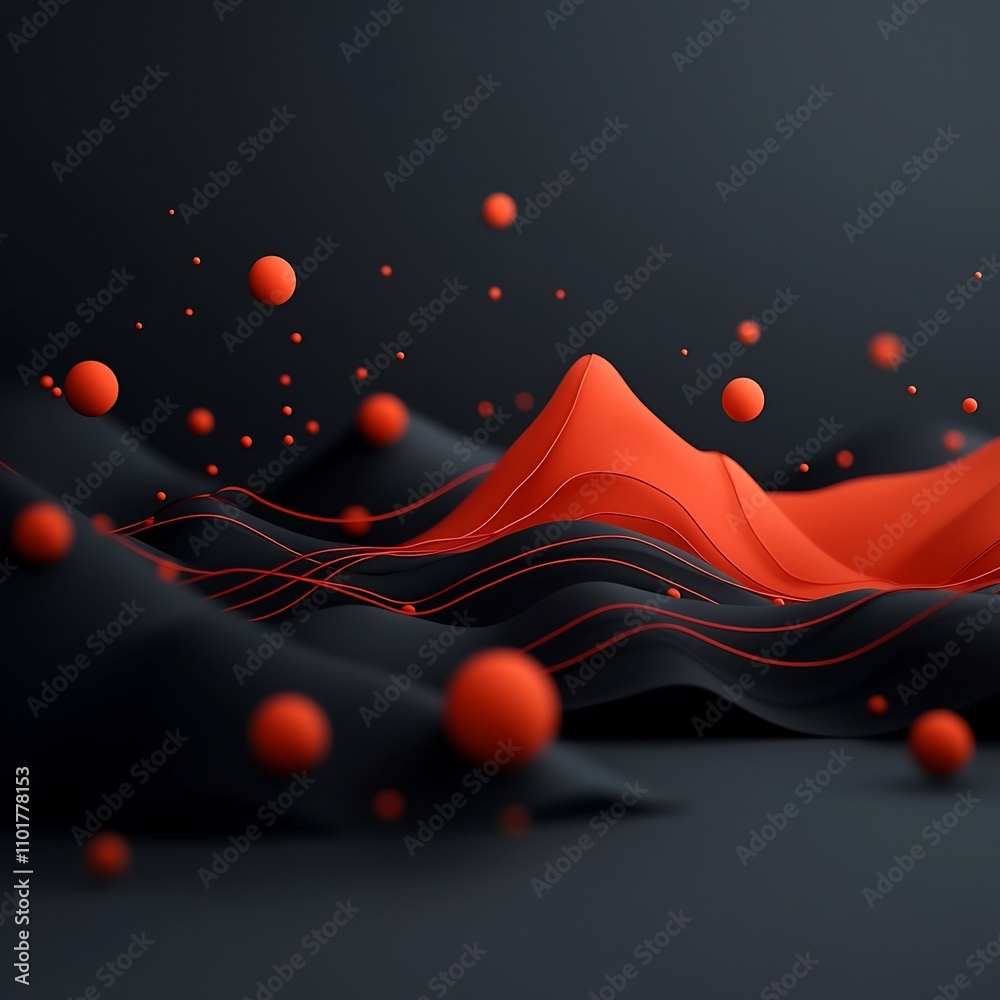 Poster surreal and captivating 3d cgi abstract landscape featuring a dark background with undulating red li