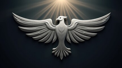Fototapeta premium Silver Phoenix Icon with Stylized Wings Forming a Symmetrical Pattern