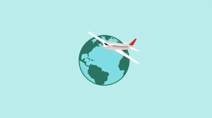 Fototapeta premium Simple Globe Icon with Plane Representing Travel