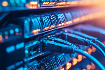 Network data cables connected to servers for efficient data transfer