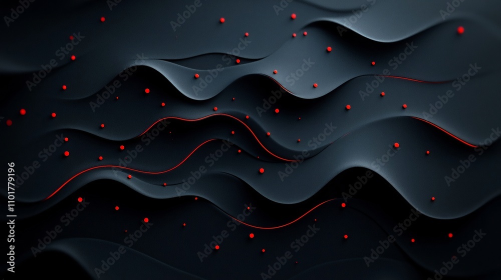 Poster mesmerizing abstract waves of mountains with gleaming red dots and lines a captivating 3d rendered d