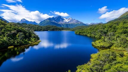 Naklejka premium Pristine Alpine Lake Surrounded by Lush Greenery,Perfect Summer Escape