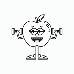 Dumbbell Cartoon kawaii Apple vector illustration