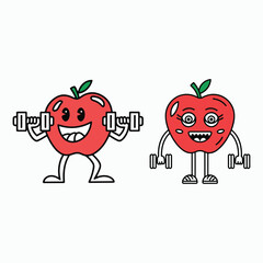 Fitness gym apple fruit cartoon vector illustration.